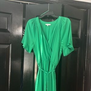 June & Hudson Vibrant Green Wrap Midi Dress